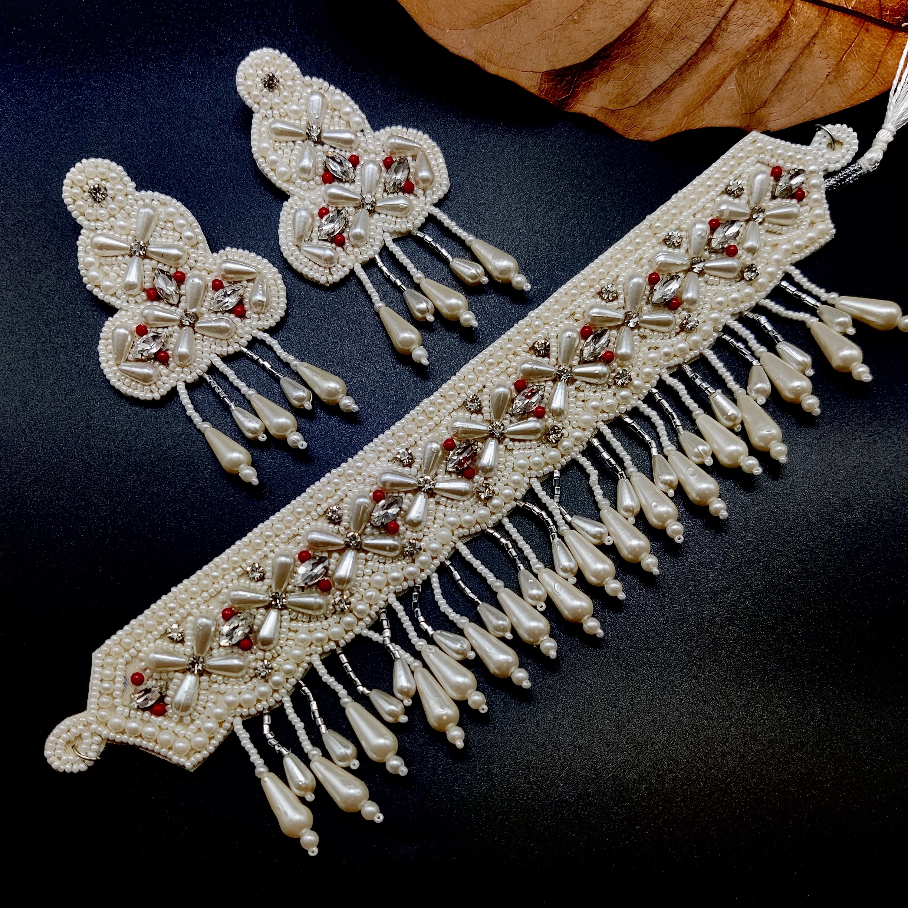 Beaded White Choker Set