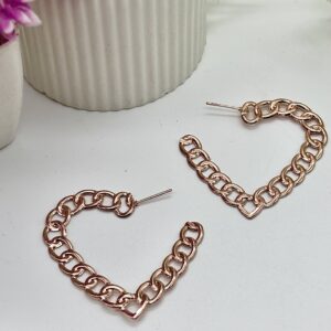 Rose Gold chain Semi Heart hoops