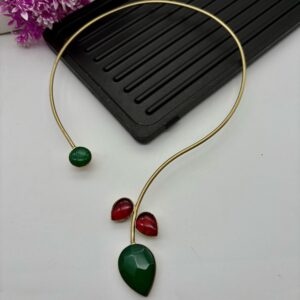 Luxe Gemstone Brass Collar Neckpiece (Red & Green)