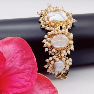 Real Druzy Stone & Pearl Studded Bracelet