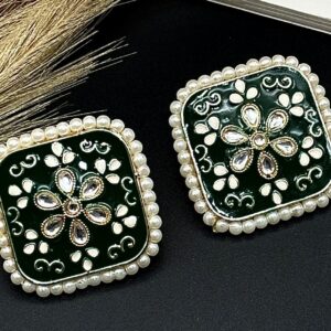 Green-Pearl Square Studs