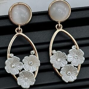 Florence White Geometric Flower Drops-1