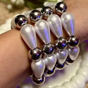 Cossette White & Silver Pearl Bracelet - Stack of 4