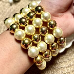 Pearl Cascade - Golden & Off White Bracelet- Stack  Of 4