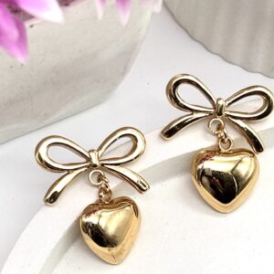 Regal Heart Gold Plated Bow Earring - Anti Tarnish