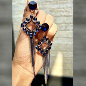 Sparkling Crystal Chain Dangles - Sapphire Blue