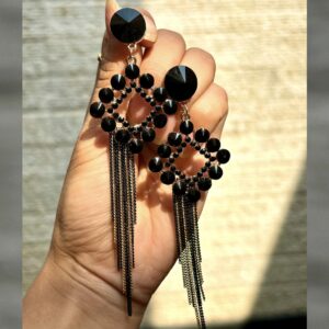 Sparkling Crystal Chain Dangles - Midnight Black