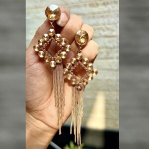 Sparkling Crystal Chain Dangles - Metallic Gold