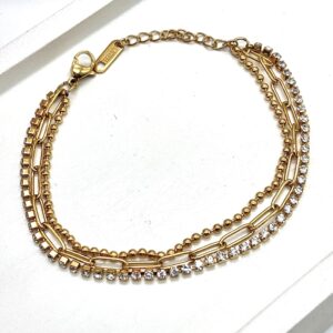 3 Layered Rhinestone Link Chain Bracelet