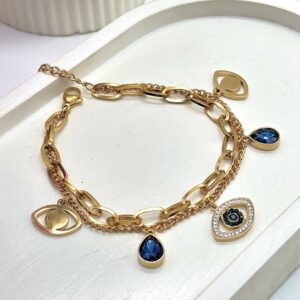Golden Evil Eye Charm Chain Bracelet