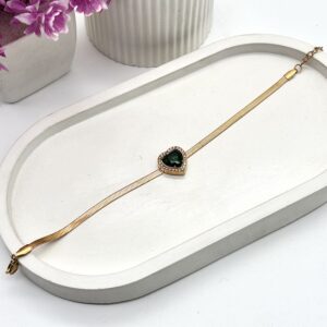 Green Stone Heart Chain Bracelet